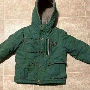 Oshkosh B’Gosh boys green olive Sherpa lined VTG hooded winter coat